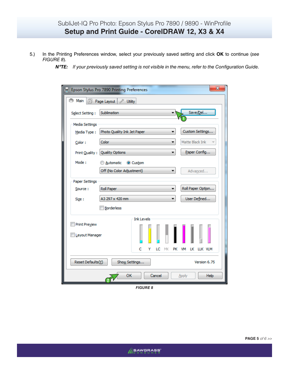 Setup and print guide - coreldraw 12, x3 & x4 | Xpres SubliJet IQ Epson Stylus Pro 9890 - IQ Pro Photo (Windows ICC Profile Setup): Print & Setup Guide CorelDRAW 12 - X4 User Manual | Page 5 / 6