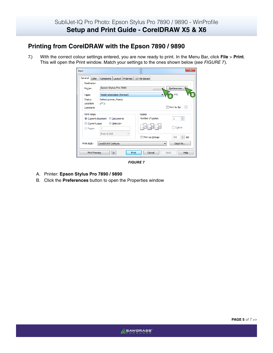 Setup and print guide - coreldraw x5 & x6 | Xpres SubliJet IQ Epson Stylus Pro 9890 - IQ Pro Photo (Windows ICC Profile Setup): Print & Setup Guide CorelDRAW X5 - X6 User Manual | Page 5 / 7