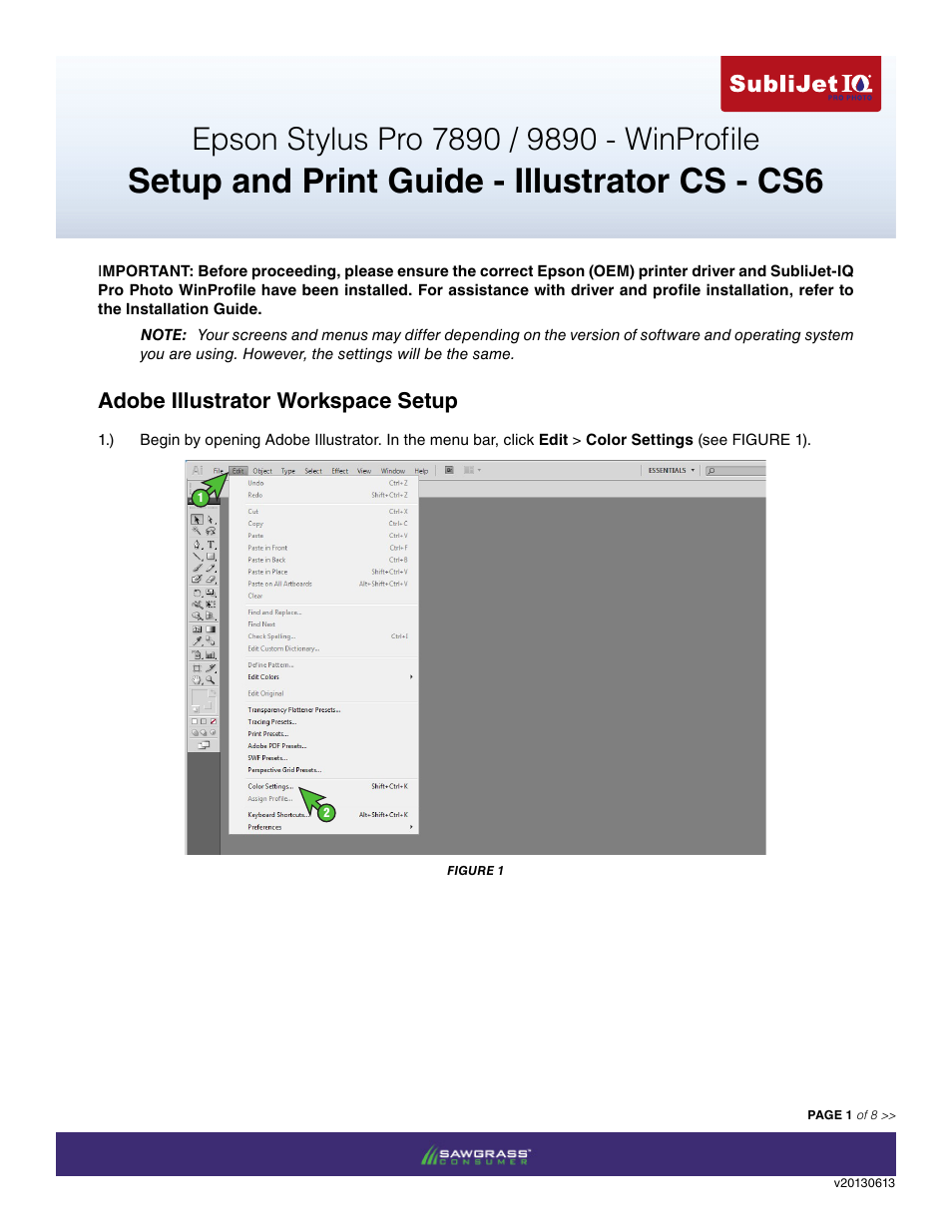 Xpres SubliJet IQ Epson Stylus Pro 9890 - IQ Pro Photo (Windows ICC Profile Setup): Print & Setup Guide Illustrator CS - CS6 User Manual | 8 pages