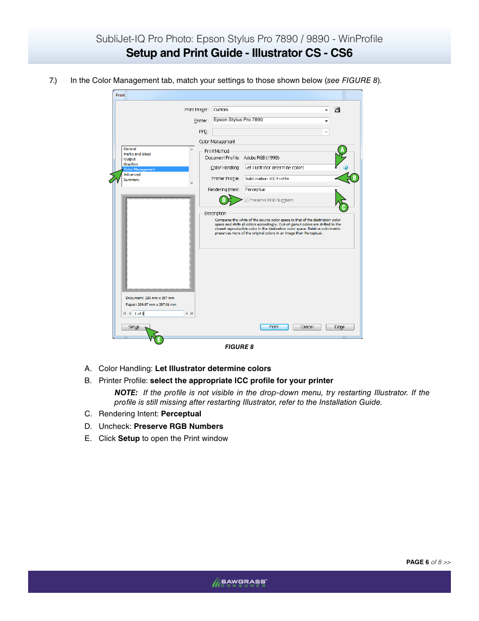 Setup and print guide - illustrator cs - cs6 | Xpres SubliJet IQ Epson Stylus Pro 9890 - IQ Pro Photo (Windows ICC Profile Setup): Print & Setup Guide Illustrator CS - CS6 User Manual | Page 6 / 8