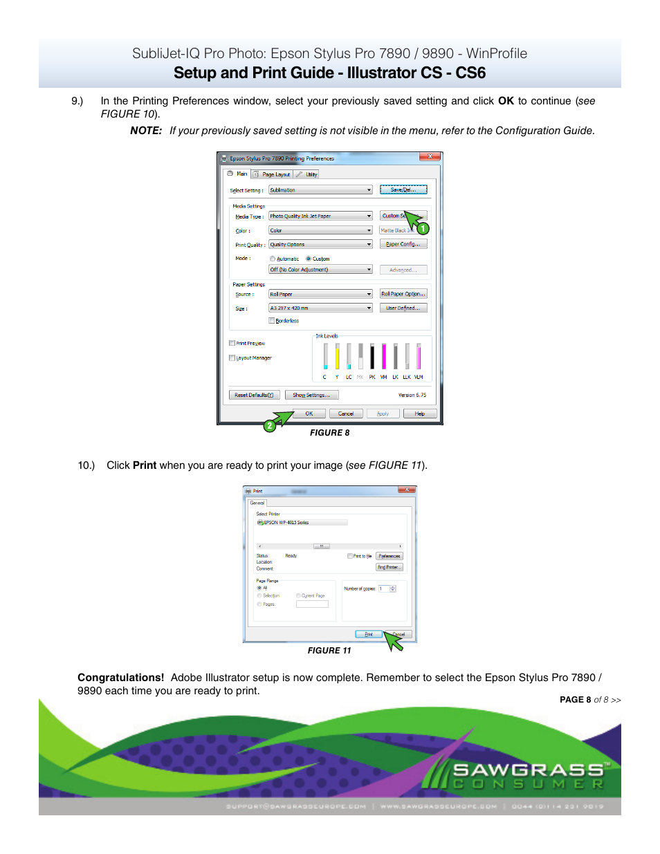 Setup and print guide - illustrator cs - cs6 | Xpres SubliJet IQ Epson Stylus Pro 9890 - IQ Pro Photo (Windows ICC Profile Setup): Print & Setup Guide Illustrator CS - CS6 User Manual | Page 8 / 8
