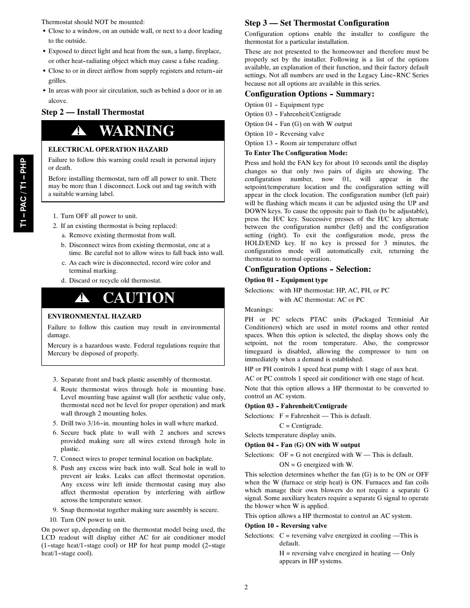 Warning, Caution | Bryant LEGACY LINE--RNC T1--PHP User Manual | Page 2 / 8