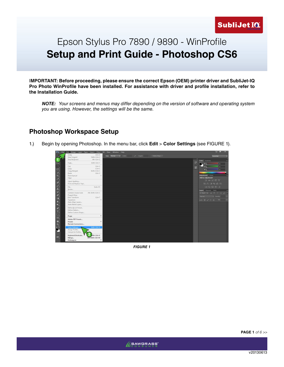 Xpres SubliJet IQ Epson Stylus Pro 9890 - IQ Pro Photo (Windows ICC Profile Setup): Print & Setup Guide Photoshop CS6 User Manual | 6 pages