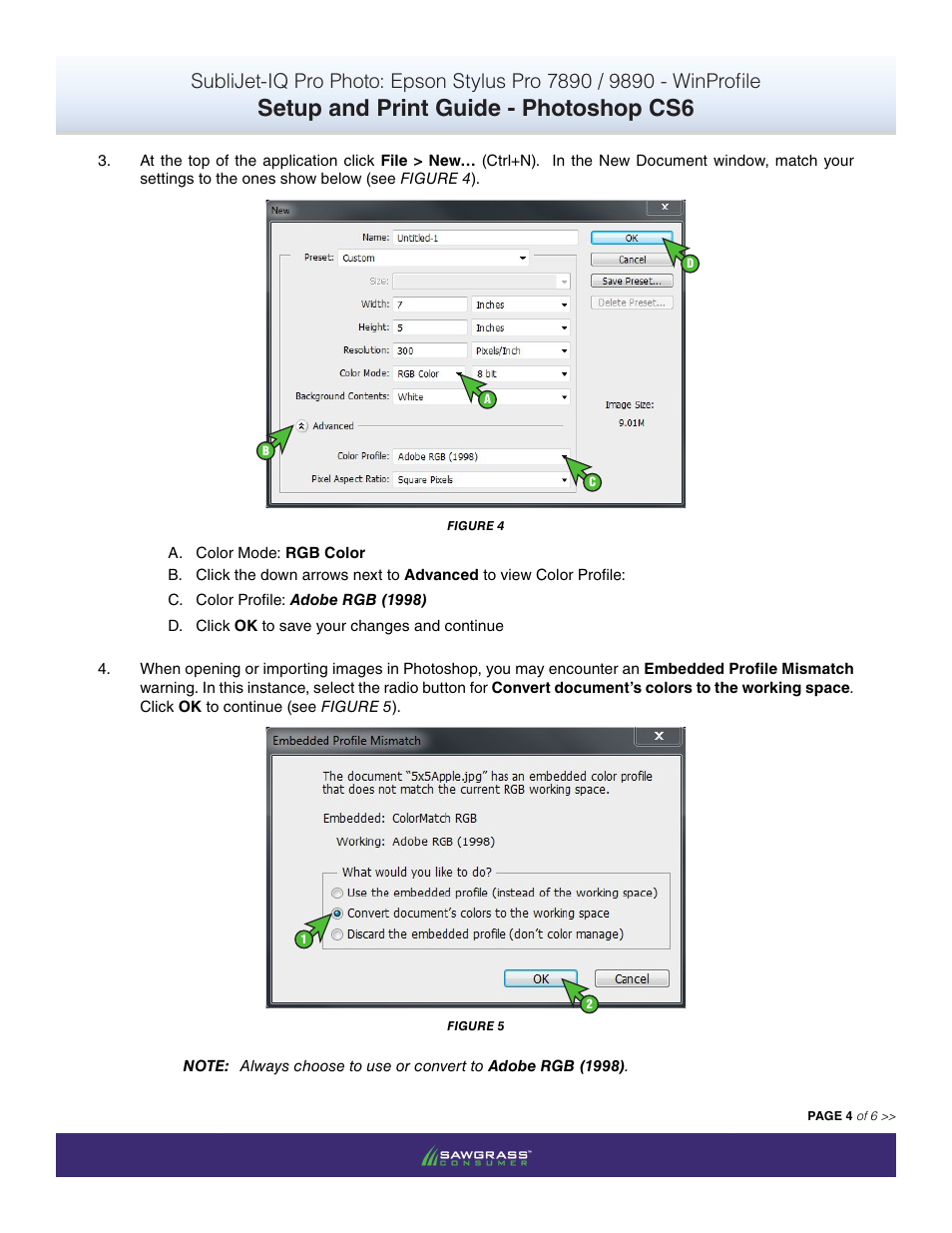 Setup and print guide - photoshop cs6 | Xpres SubliJet IQ Epson Stylus Pro 9890 - IQ Pro Photo (Windows ICC Profile Setup): Print & Setup Guide Photoshop CS6 User Manual | Page 4 / 6
