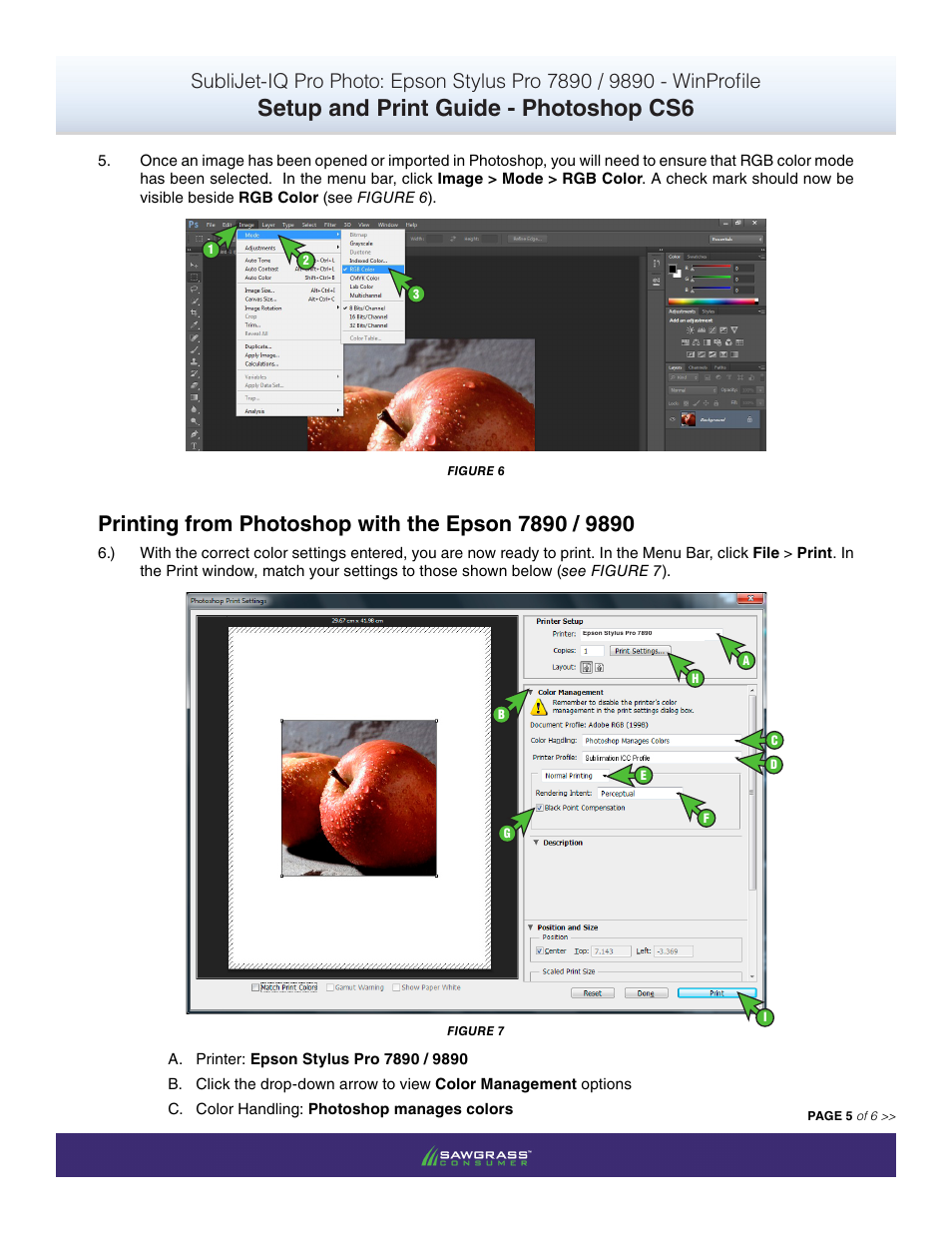 Setup and print guide - photoshop cs6 | Xpres SubliJet IQ Epson Stylus Pro 9890 - IQ Pro Photo (Windows ICC Profile Setup): Print & Setup Guide Photoshop CS6 User Manual | Page 5 / 6