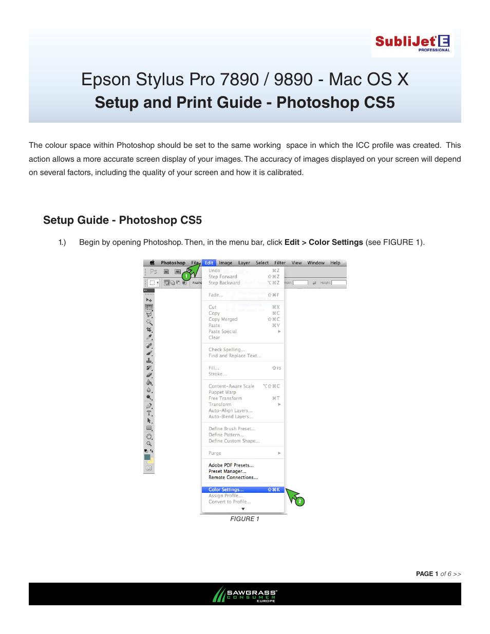 Xpres SubliJet E Epson Stylus Pro 9890 (Mac ICC Profile Setup): Print & Setup Guide Photoshop CS5 User Manual | 6 pages