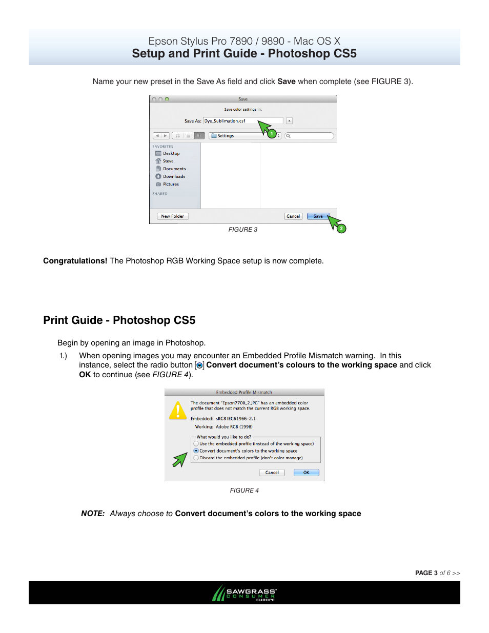 Setup and print guide - photoshop cs5, Print guide - photoshop cs5 | Xpres SubliJet E Epson Stylus Pro 9890 (Mac ICC Profile Setup): Print & Setup Guide Photoshop CS5 User Manual | Page 3 / 6