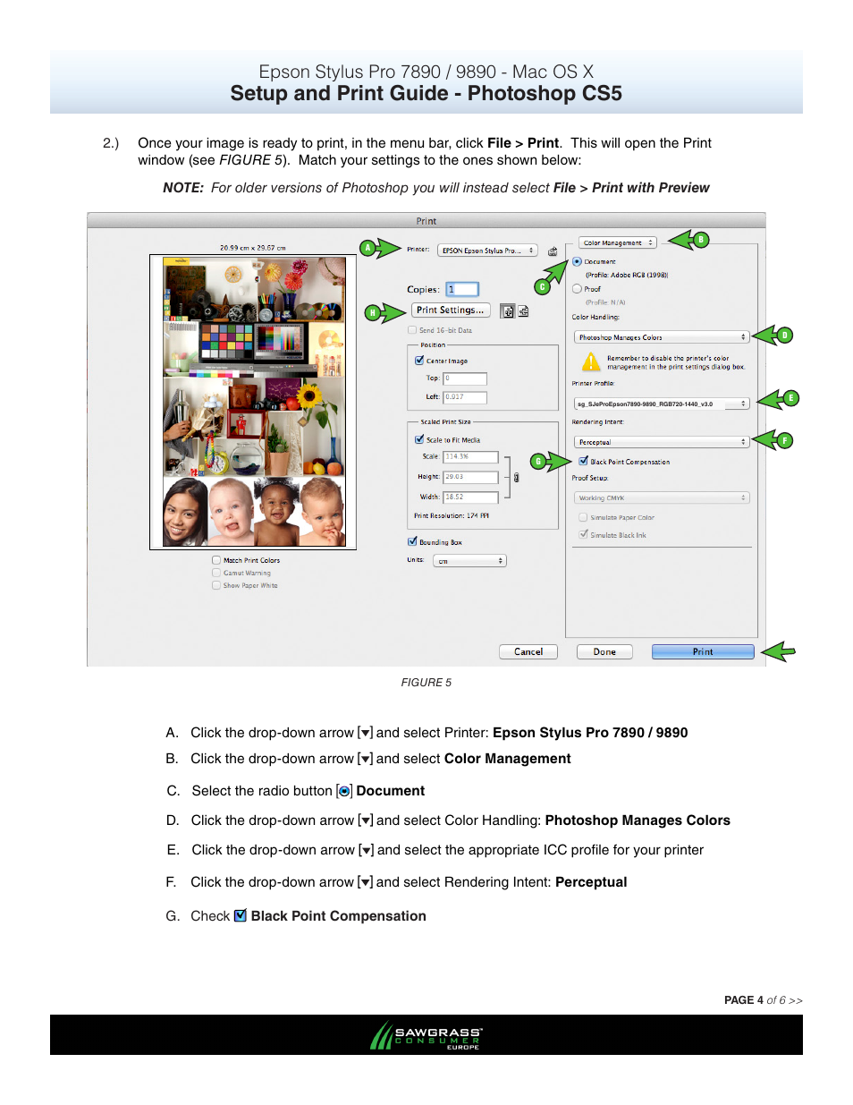 Setup and print guide - photoshop cs5 | Xpres SubliJet E Epson Stylus Pro 9890 (Mac ICC Profile Setup): Print & Setup Guide Photoshop CS5 User Manual | Page 4 / 6