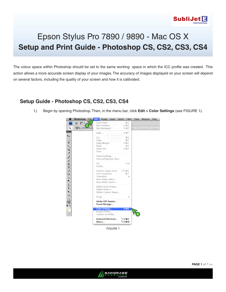 Xpres SubliJet E Epson Stylus Pro 9890 (Mac ICC Profile Setup): Print & Setup Guide Photoshop CS - CS4 User Manual | 7 pages