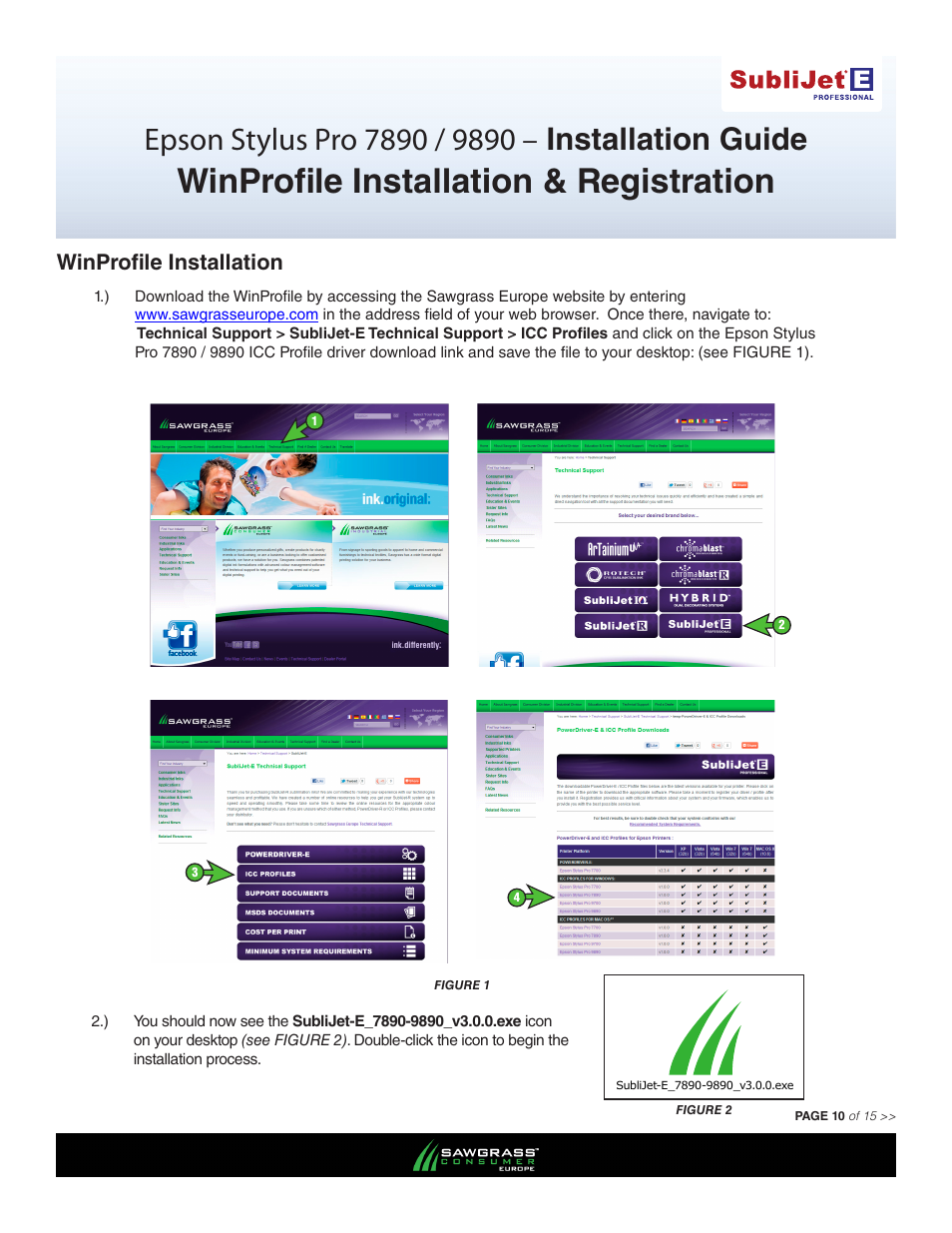 Winprofile installation & registration, Winprofile installation | Xpres SubliJet E Epson Stylus Pro 9890 (Windows ICC Profile Setup): Printer/Profile Installation Guide User Manual | Page 10 / 15