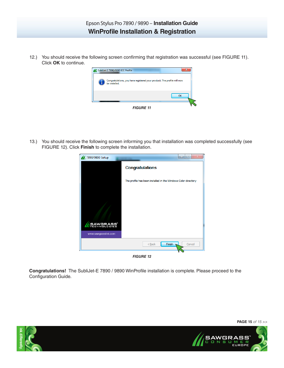 Winprofile installation & registration | Xpres SubliJet E Epson Stylus Pro 9890 (Windows ICC Profile Setup): Printer/Profile Installation Guide User Manual | Page 15 / 15