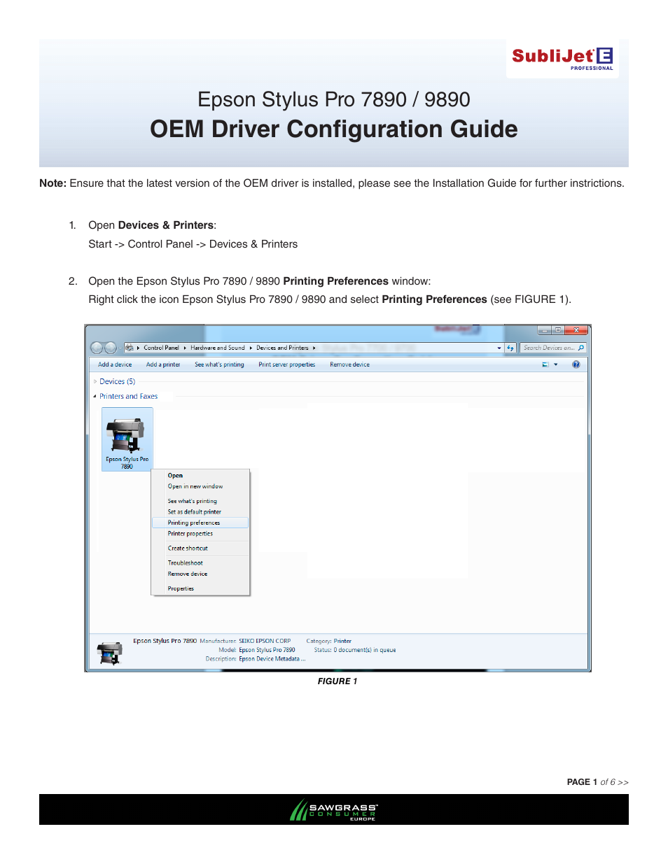 Xpres SubliJet E Epson Stylus Pro 9890 (Windows ICC Profile Setup): Driver Configuration Guide User Manual | 3 pages