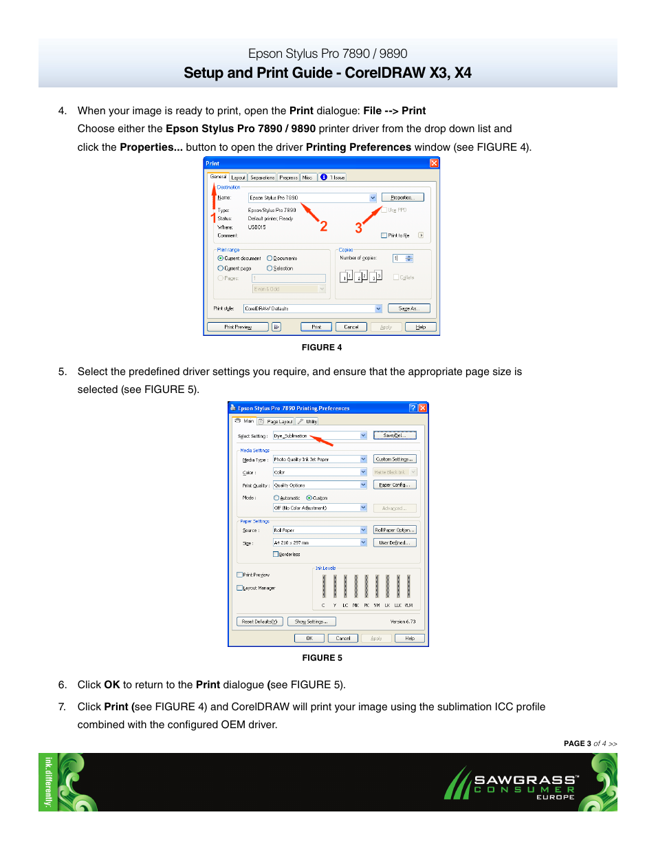 Setup and print guide - coreldraw x3, x4 | Xpres SubliJet E Epson Stylus Pro 9890 (Windows ICC Profile Setup): Print & Setup Guide CorelDRAW X3 - X4 User Manual | Page 3 / 3