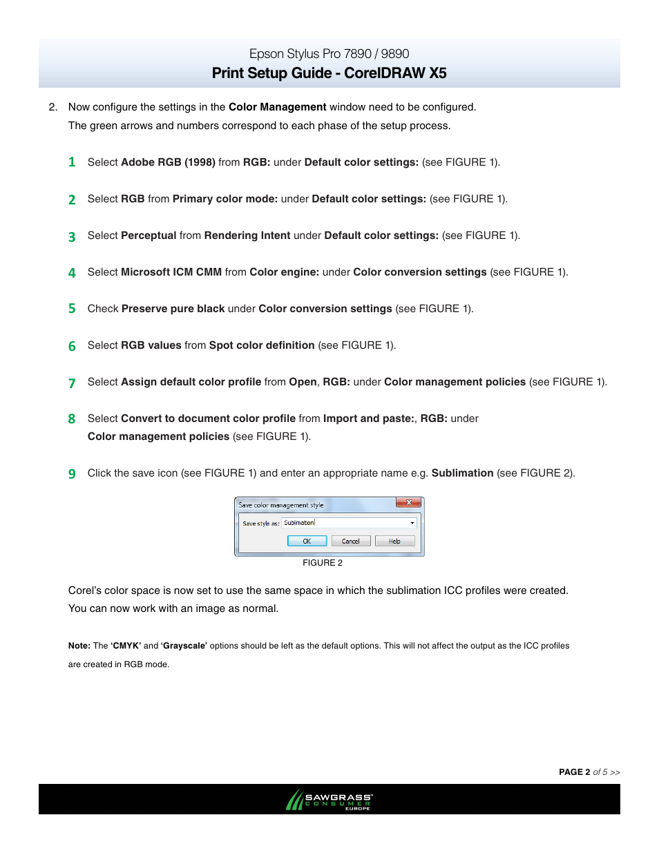 Print setup guide - coreldraw x5 | Xpres SubliJet E Epson Stylus Pro 9890 (Windows ICC Profile Setup): Print & Setup Guide CorelDRAW X5 User Manual | Page 2 / 5