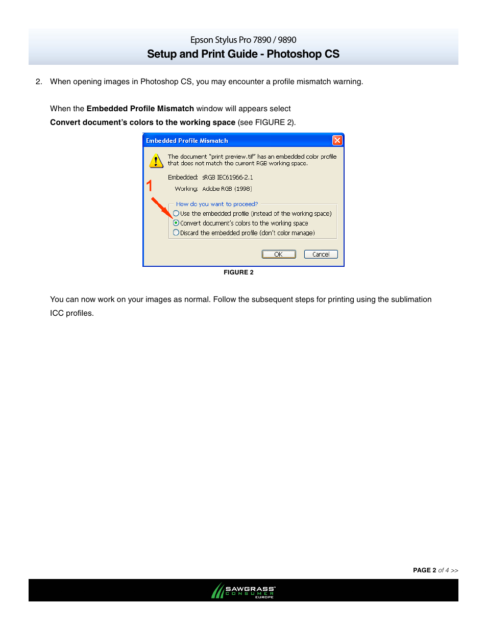 Setup and print guide - photoshop cs | Xpres SubliJet E Epson Stylus Pro 9890 (Windows ICC Profile Setup): Print & Setup Guide Photoshop CS User Manual | Page 2 / 4