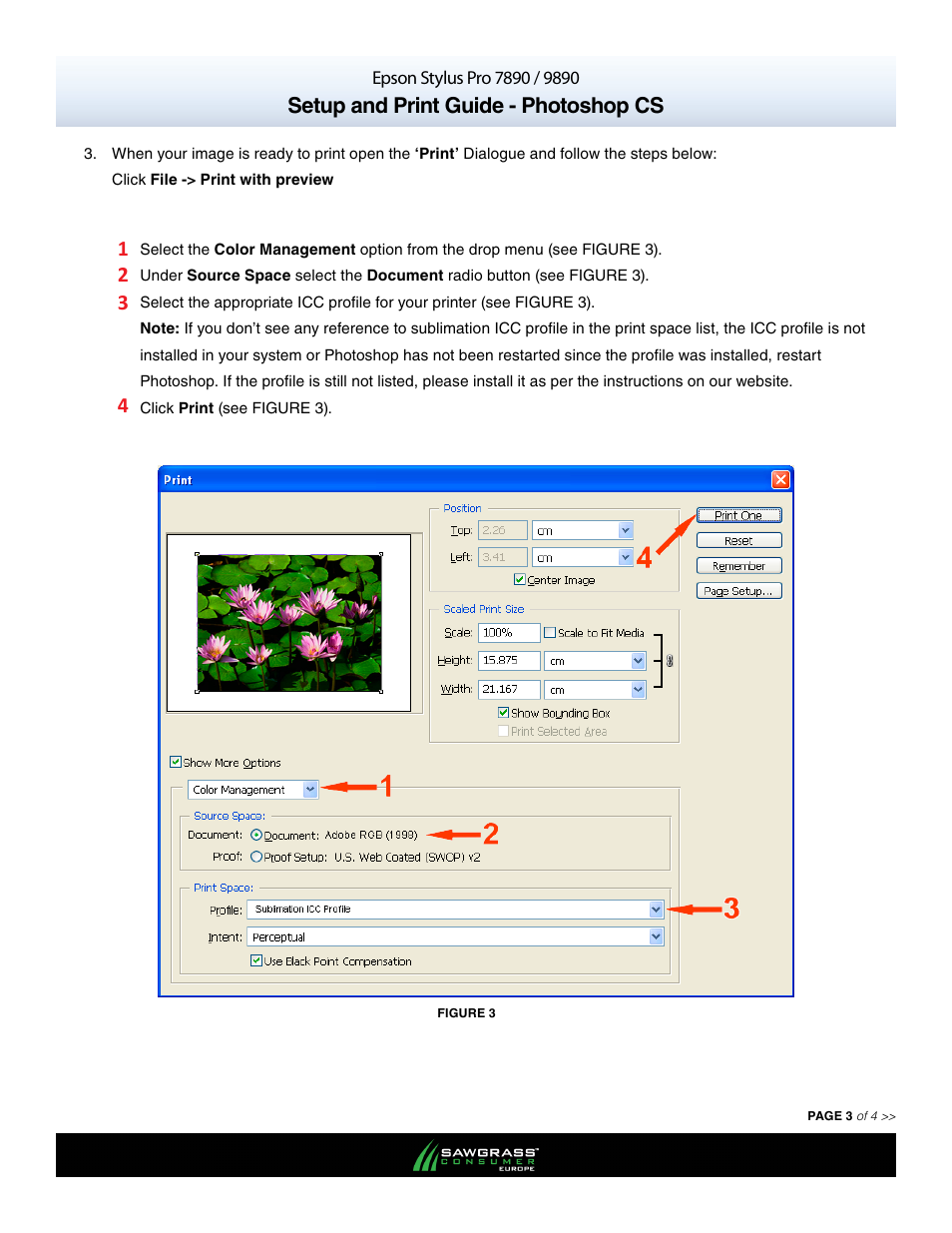 Setup and print guide - photoshop cs | Xpres SubliJet E Epson Stylus Pro 9890 (Windows ICC Profile Setup): Print & Setup Guide Photoshop CS User Manual | Page 3 / 4