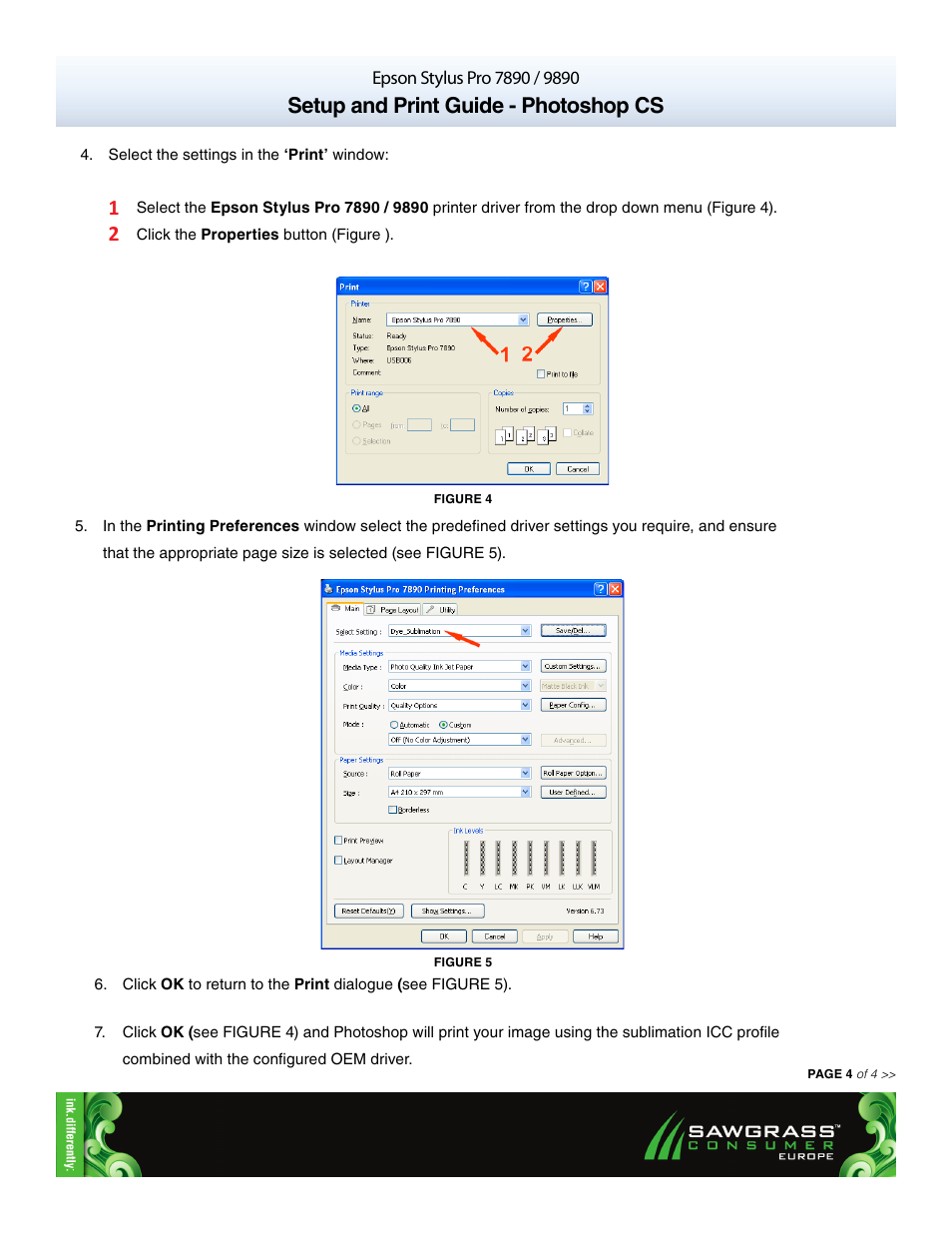 Setup and print guide - photoshop cs | Xpres SubliJet E Epson Stylus Pro 9890 (Windows ICC Profile Setup): Print & Setup Guide Photoshop CS User Manual | Page 4 / 4