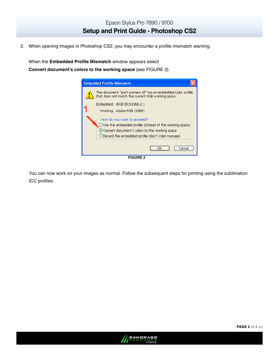 Setup and print guide - photoshop cs2 | Xpres SubliJet E Epson Stylus Pro 9890 (Windows ICC Profile Setup): Print & Setup Guide Photoshop CS2 User Manual | Page 2 / 4