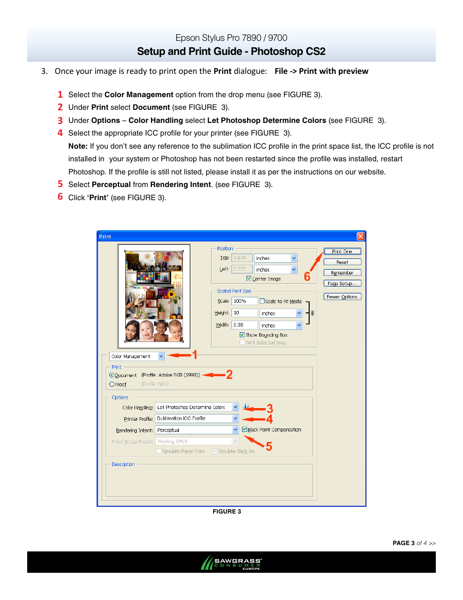 Setup and print guide - photoshop cs2 | Xpres SubliJet E Epson Stylus Pro 9890 (Windows ICC Profile Setup): Print & Setup Guide Photoshop CS2 User Manual | Page 3 / 4