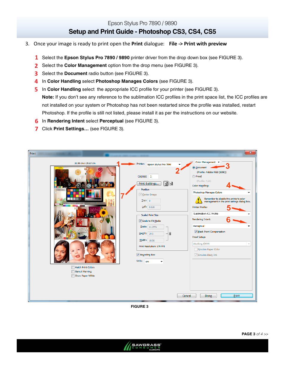 Setup and print guide - photoshop cs3, cs4, cs5 | Xpres SubliJet E Epson Stylus Pro 9890 (Windows ICC Profile Setup): Print & Setup Guide Photoshop CS3 - CS5 User Manual | Page 3 / 4