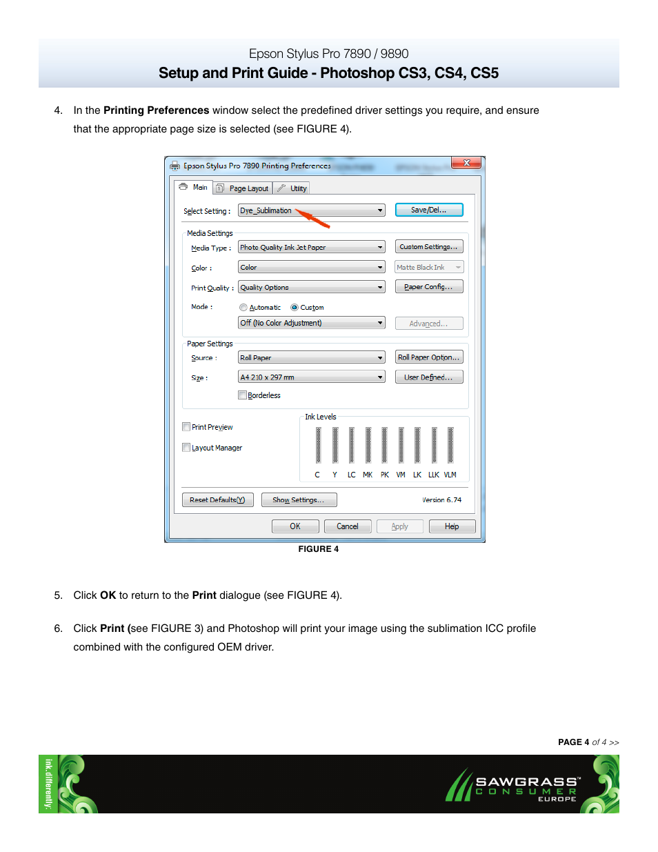 Setup and print guide - photoshop cs3, cs4, cs5 | Xpres SubliJet E Epson Stylus Pro 9890 (Windows ICC Profile Setup): Print & Setup Guide Photoshop CS3 - CS5 User Manual | Page 4 / 4