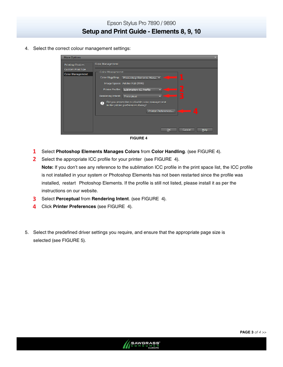 Setup and print guide - elements 8, 9, 10 | Xpres SubliJet E Epson Stylus Pro 9890 (Windows ICC Profile Setup): Print & Setup Guide Photoshop Elements 8 - 10 User Manual | Page 3 / 4