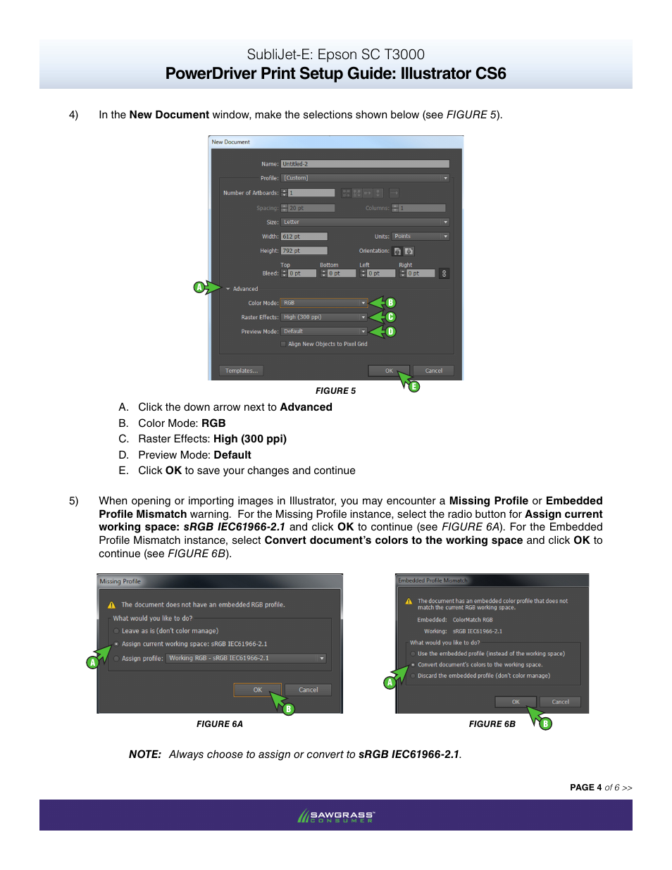 Powerdriver print setup guide: illustrator cs6, Sublijet-e: epson sc t3000 | Xpres SubliJet E Epson SureColor T3000 (Power Driver Setup): Print & Setup Guide Illustrator CS6 User Manual | Page 4 / 6
