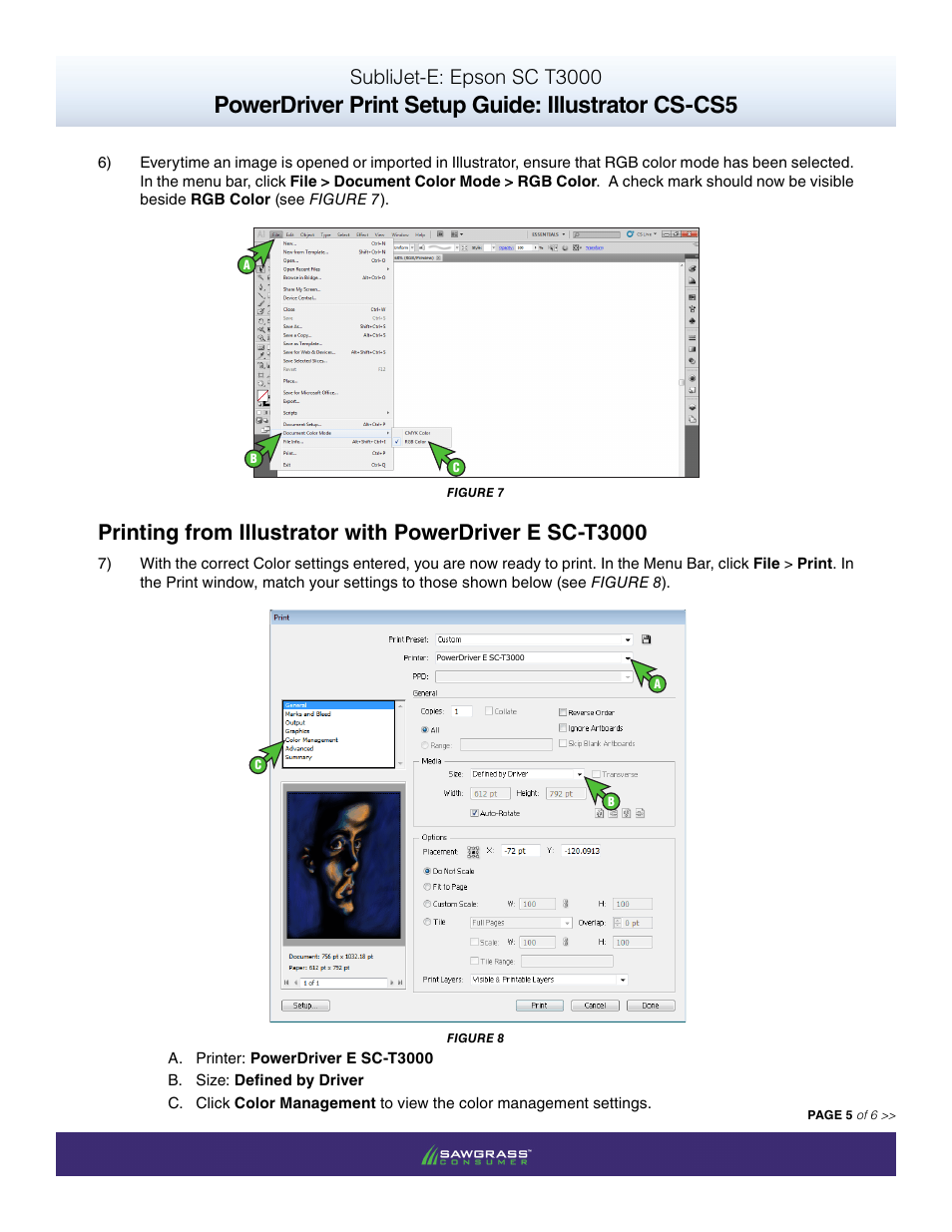 Powerdriver print setup guide: illustrator cs-cs5, Sublijet-e: epson sc t3000 | Xpres SubliJet E Epson SureColor T3000 (Power Driver Setup): Print & Setup Guide Illustrator CS - CS5 User Manual | Page 5 / 6