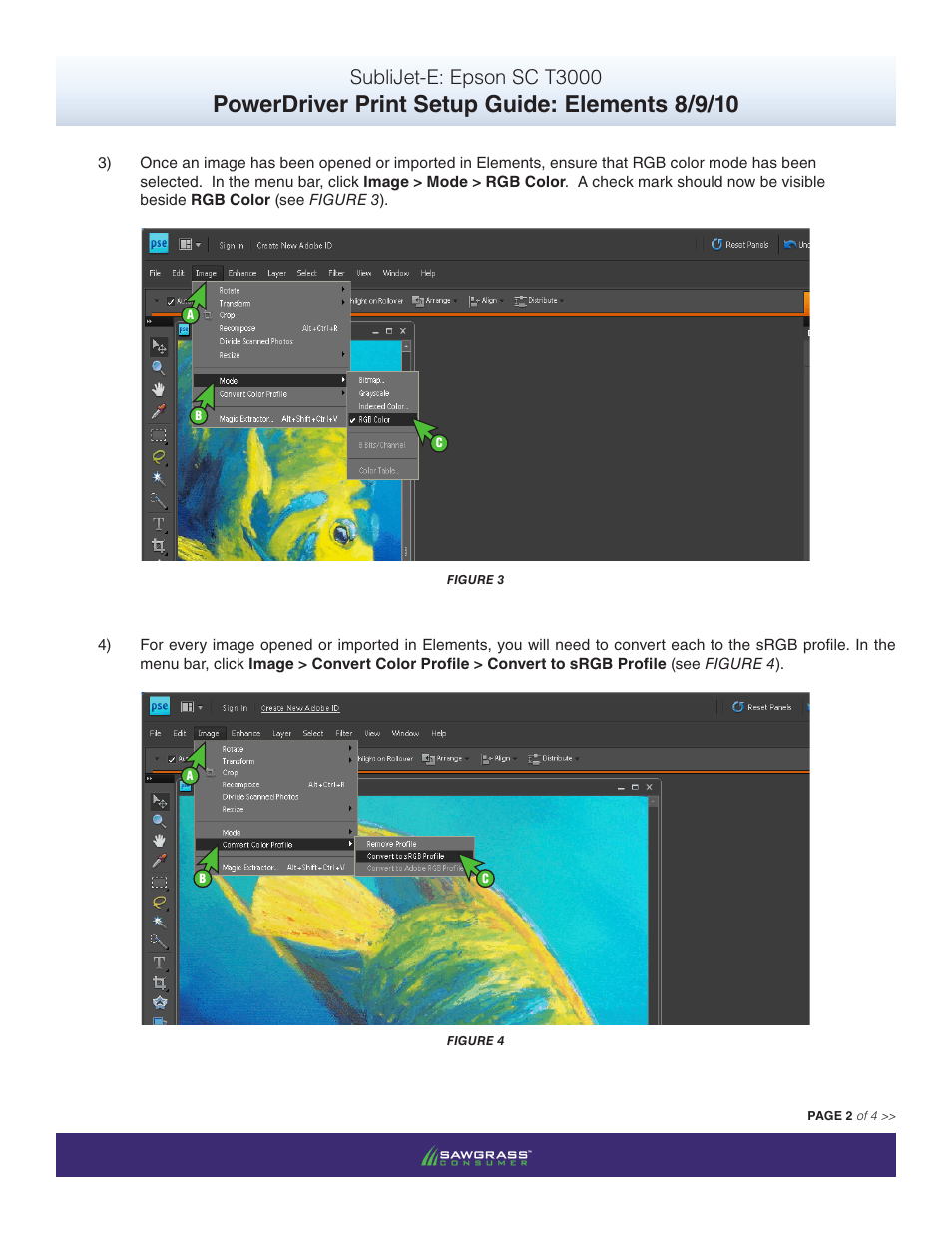 Powerdriver print setup guide: elements 8/9/10, Sublijet-e: epson sc t3000 | Xpres SubliJet E Epson SureColor T3000 (Power Driver Setup): Print & Setup Guide Photoshop Elements 8 - 10 User Manual | Page 2 / 4