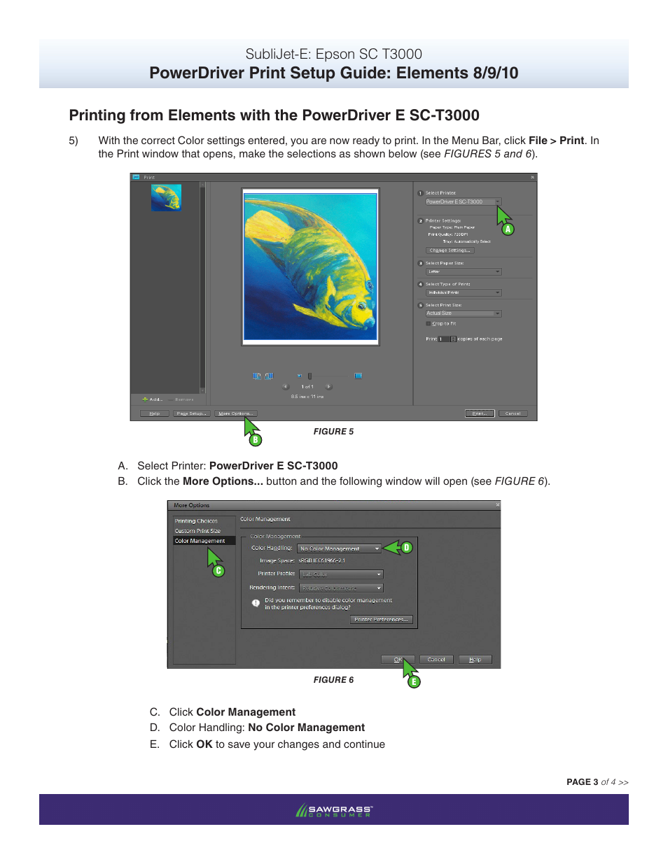 Powerdriver print setup guide: elements 8/9/10, Sublijet-e: epson sc t3000 | Xpres SubliJet E Epson SureColor T3000 (Power Driver Setup): Print & Setup Guide Photoshop Elements 8 - 10 User Manual | Page 3 / 4