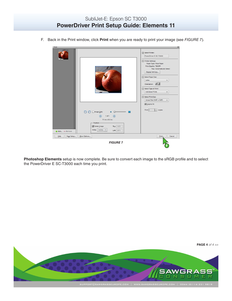 Powerdriver print setup guide: elements 11, Sublijet-e: epson sc t3000 | Xpres SubliJet E Epson SureColor T3000 (Power Driver Setup): Print & Setup Guide Photoshop Elements 11 User Manual | Page 4 / 4