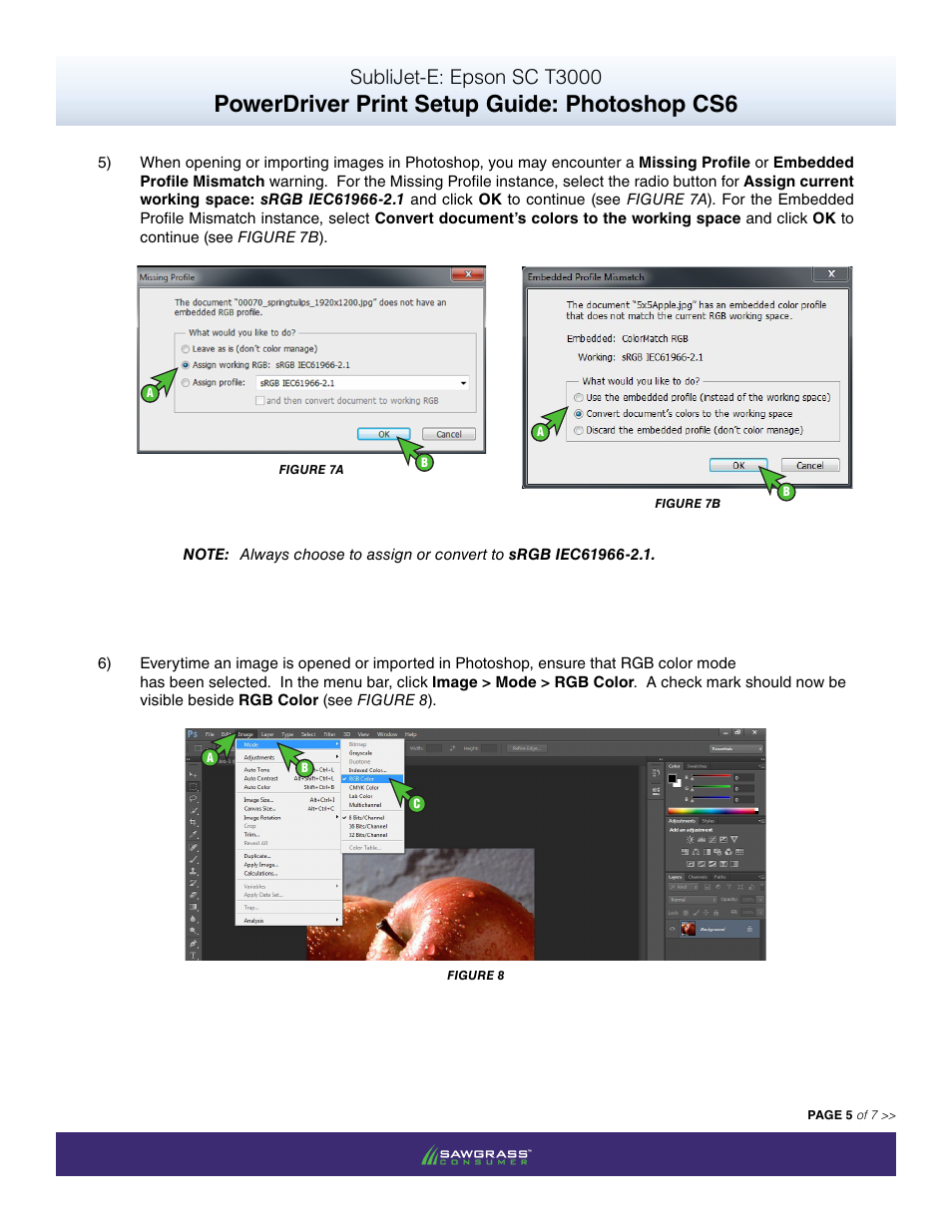 Powerdriver print setup guide: photoshop cs6, Sublijet-e: epson sc t3000 | Xpres SubliJet E Epson SureColor T3000 (Power Driver Setup): Print & Setup Guide Photoshop CS6 User Manual | Page 5 / 7