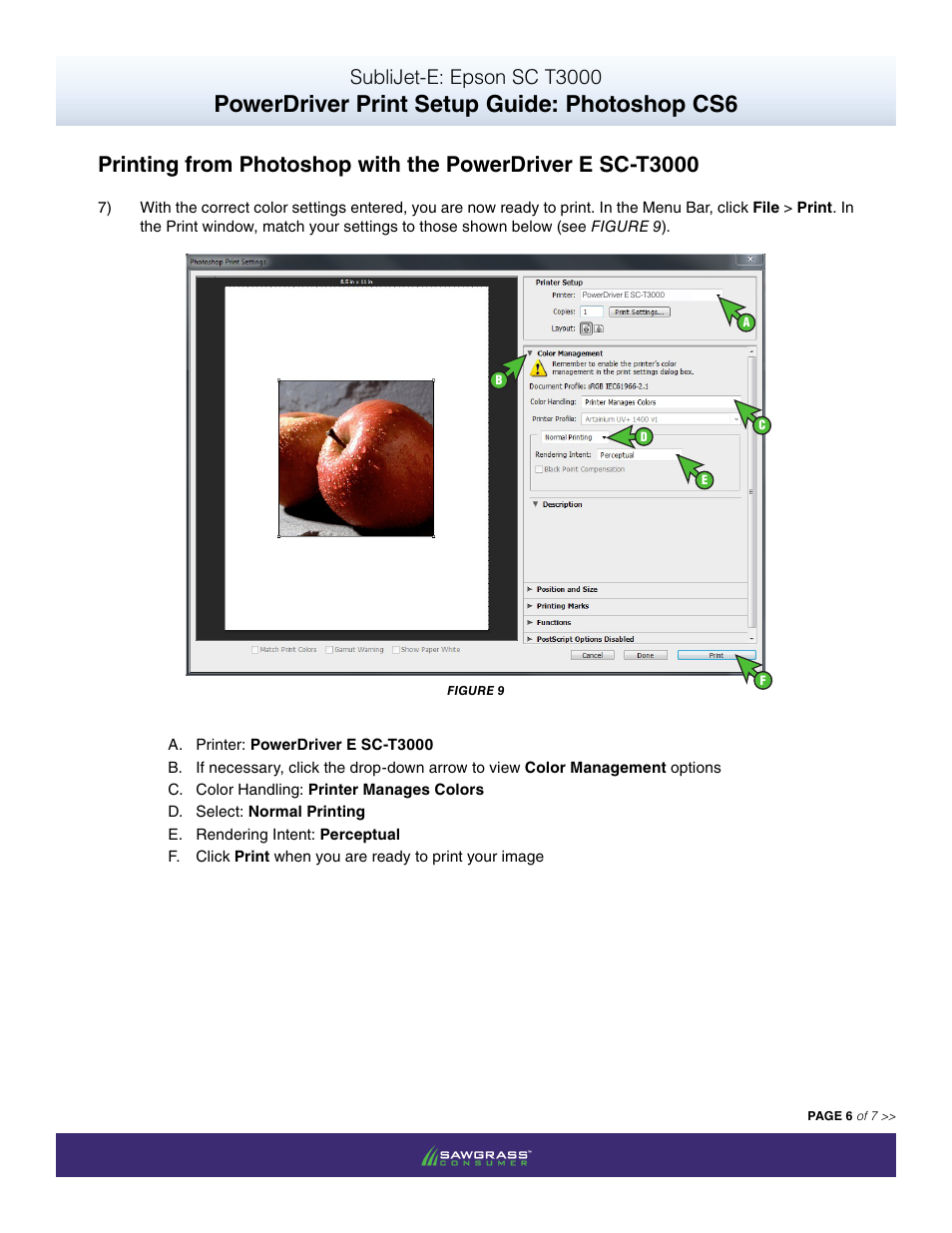 Powerdriver print setup guide: photoshop cs6, Sublijet-e: epson sc t3000 | Xpres SubliJet E Epson SureColor T3000 (Power Driver Setup): Print & Setup Guide Photoshop CS6 User Manual | Page 6 / 7
