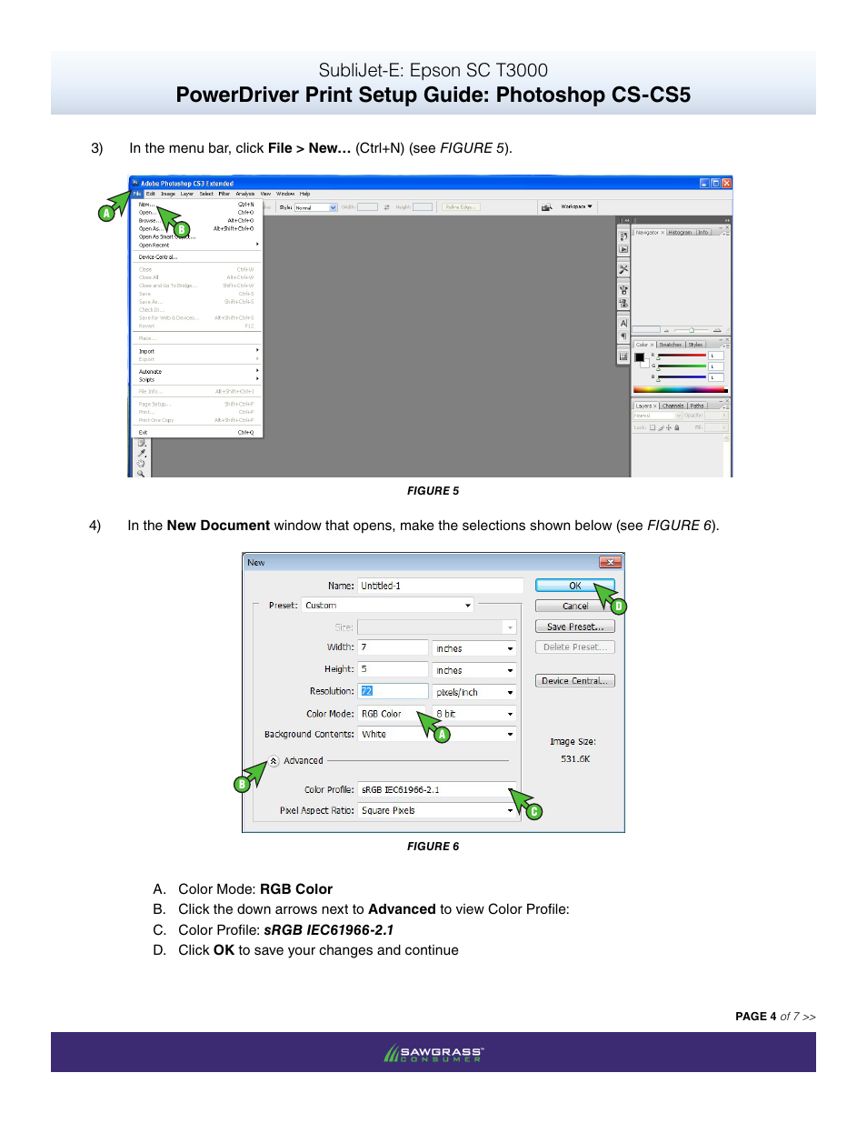 Powerdriver print setup guide: photoshop cs-cs5, Sublijet-e: epson sc t3000 | Xpres SubliJet E Epson SureColor T3000 (Power Driver Setup): Print & Setup Guide Photoshop CS - CS6 User Manual | Page 4 / 7