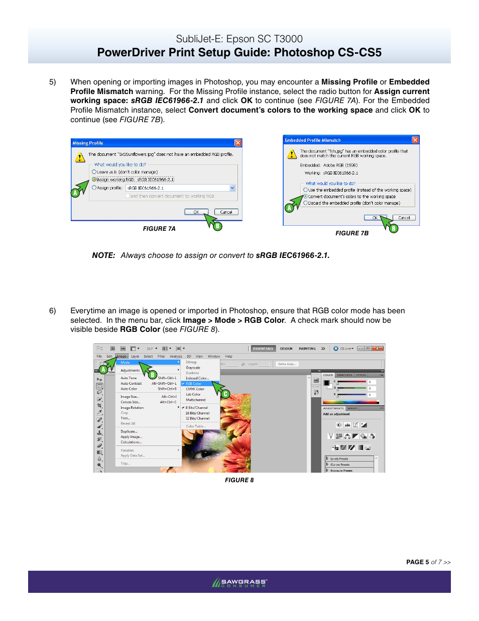 Powerdriver print setup guide: photoshop cs-cs5, Sublijet-e: epson sc t3000 | Xpres SubliJet E Epson SureColor T3000 (Power Driver Setup): Print & Setup Guide Photoshop CS - CS6 User Manual | Page 5 / 7