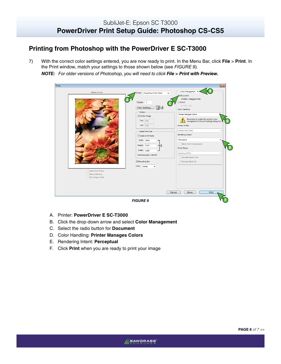 Powerdriver print setup guide: photoshop cs-cs5, Sublijet-e: epson sc t3000 | Xpres SubliJet E Epson SureColor T3000 (Power Driver Setup): Print & Setup Guide Photoshop CS - CS6 User Manual | Page 6 / 7