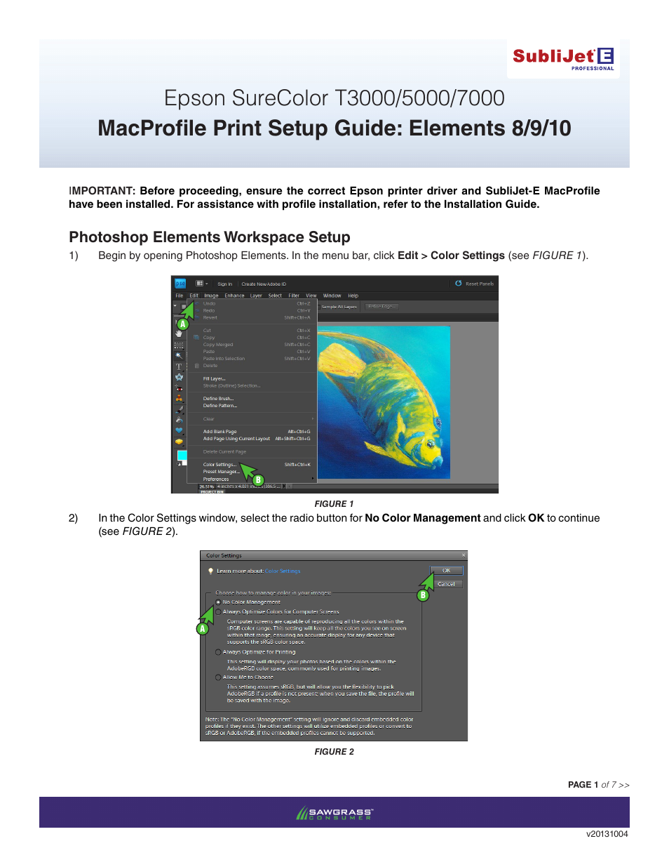 Xpres SubliJet E Epson SureColor T7000 (Mac ICC Profile Setup): Print & Setup Guide Photoshop Elements 8 - 10 User Manual | 7 pages