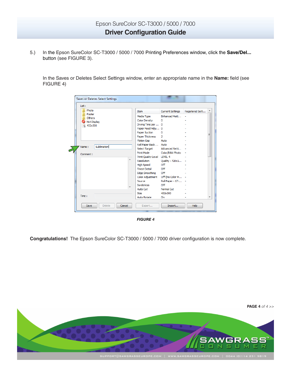 Driver configuration guide | Xpres SubliJet E Epson SureColor T5000 (Windows ICC Profile Setup): Driver Configuration Guide User Manual | Page 4 / 4