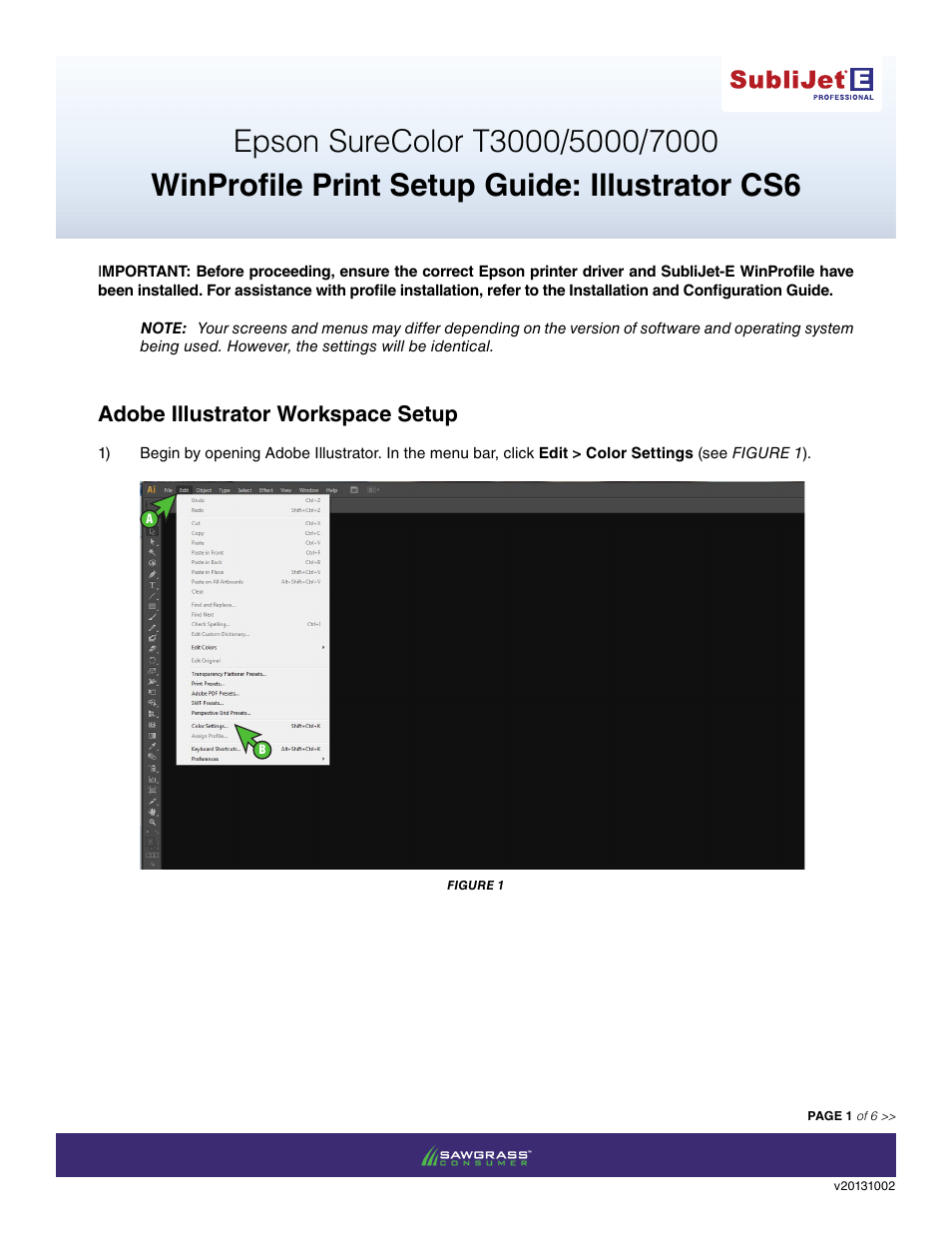 Xpres SubliJet E Epson SureColor T5000 (Windows ICC Profile Setup): Print & Setup Guide Illustrator CS6 User Manual | 6 pages