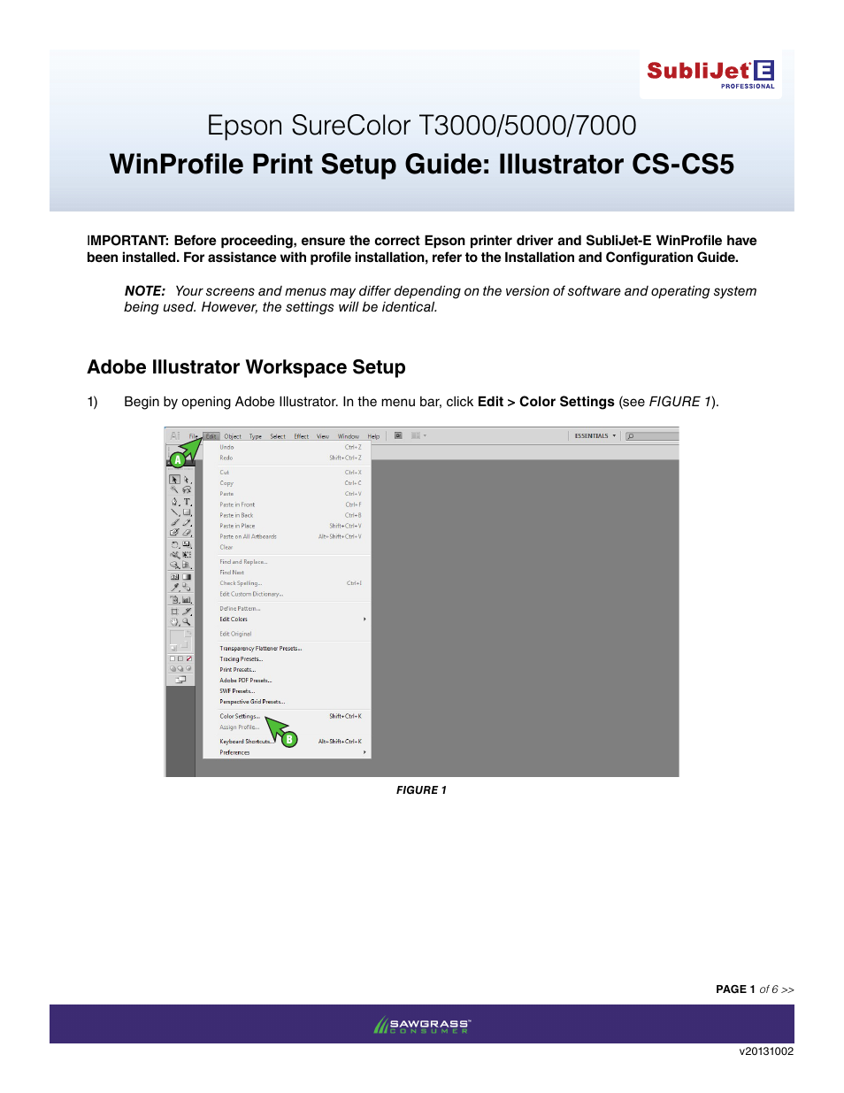 Xpres SubliJet E Epson SureColor T5000 (Windows ICC Profile Setup): Print & Setup Guide Illustrator CS - CS5 User Manual | 6 pages