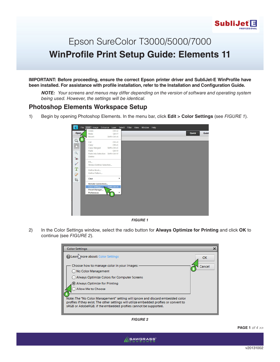 Xpres SubliJet E Epson SureColor T5000 (Windows ICC Profile Setup): Print & Setup Guide Photoshop Elements 11 User Manual | 4 pages