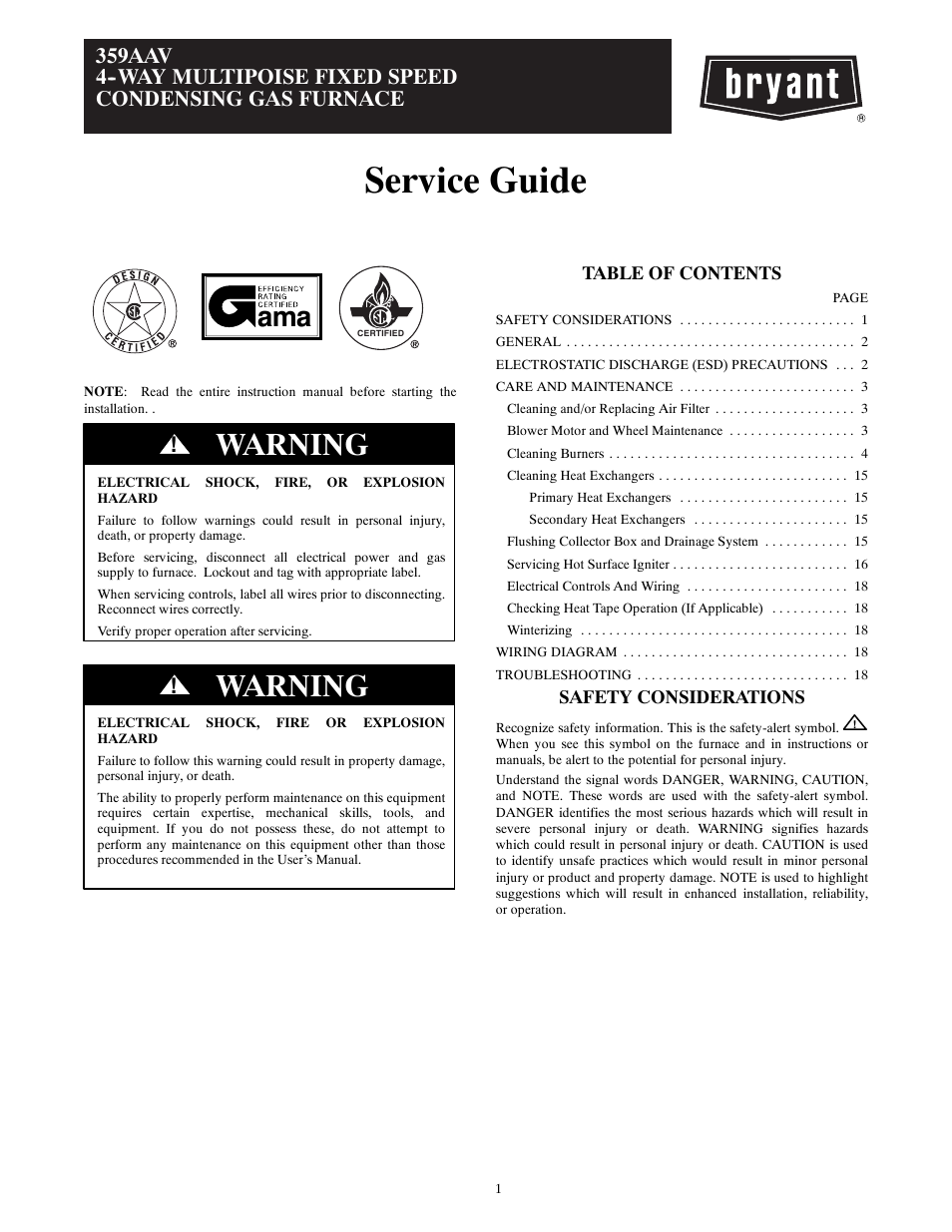 Bryant 359AAV User Manual | 22 pages