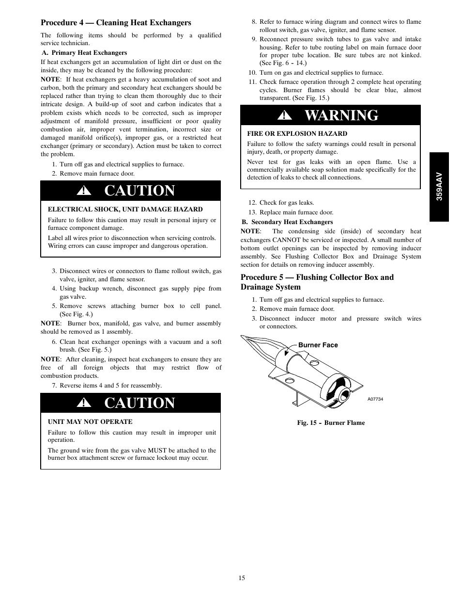 Caution, Warning | Bryant 359AAV User Manual | Page 15 / 22