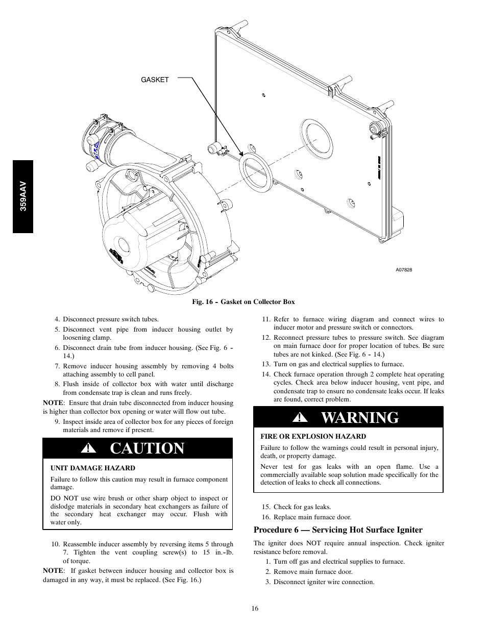 Caution, Warning | Bryant 359AAV User Manual | Page 16 / 22