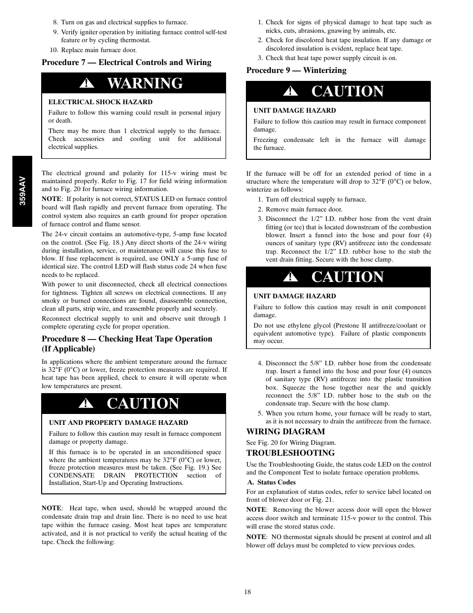 Warning, Caution | Bryant 359AAV User Manual | Page 18 / 22