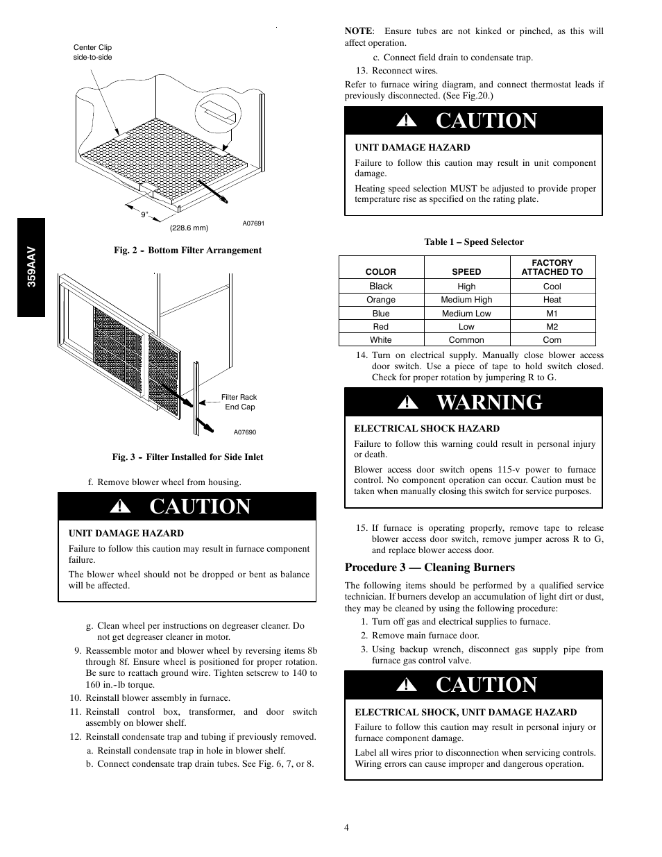 Caution, Warning | Bryant 359AAV User Manual | Page 4 / 22