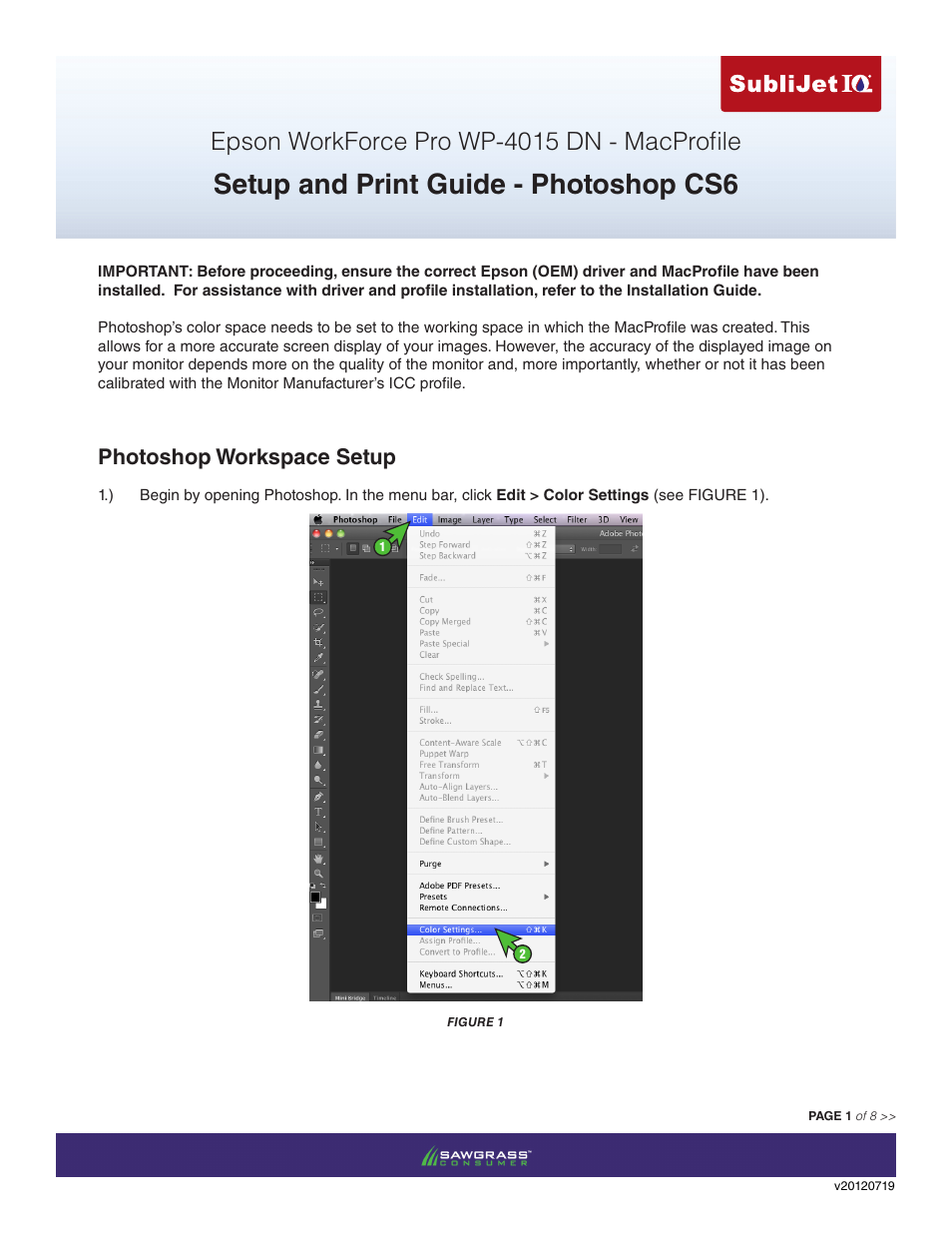 Xpres SubliJet IQ Epson WP-4015 (Mac ICC Profile Setup): Print & Setup Guide Photoshop CS6 User Manual | 8 pages