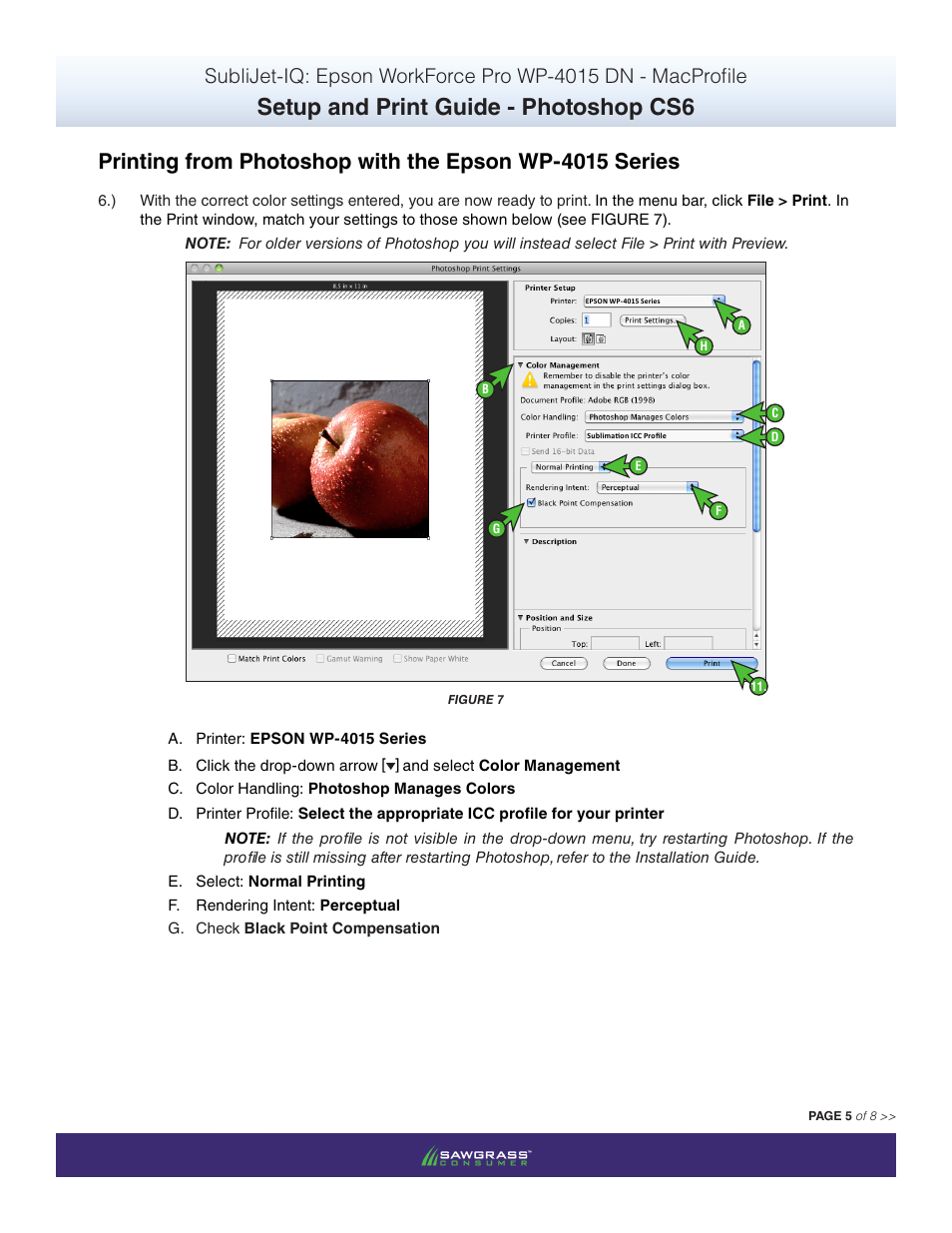 Setup and print guide - photoshop cs6 | Xpres SubliJet IQ Epson WP-4015 (Mac ICC Profile Setup): Print & Setup Guide Photoshop CS6 User Manual | Page 5 / 8