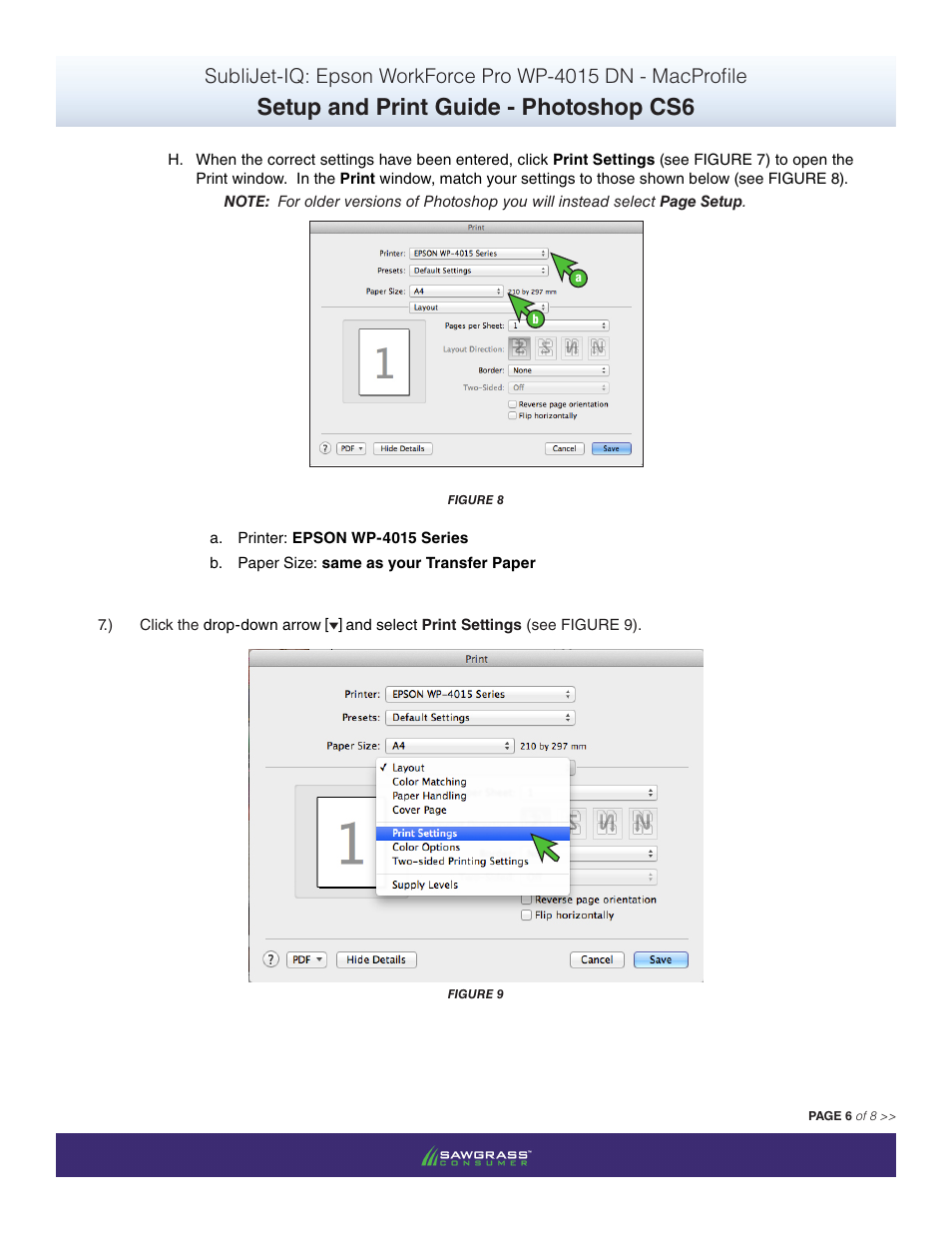 Setup and print guide - photoshop cs6 | Xpres SubliJet IQ Epson WP-4015 (Mac ICC Profile Setup): Print & Setup Guide Photoshop CS6 User Manual | Page 6 / 8