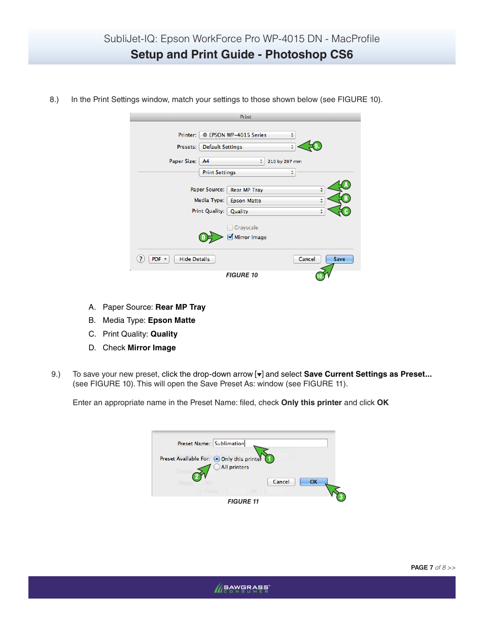 Setup and print guide - photoshop cs6 | Xpres SubliJet IQ Epson WP-4015 (Mac ICC Profile Setup): Print & Setup Guide Photoshop CS6 User Manual | Page 7 / 8